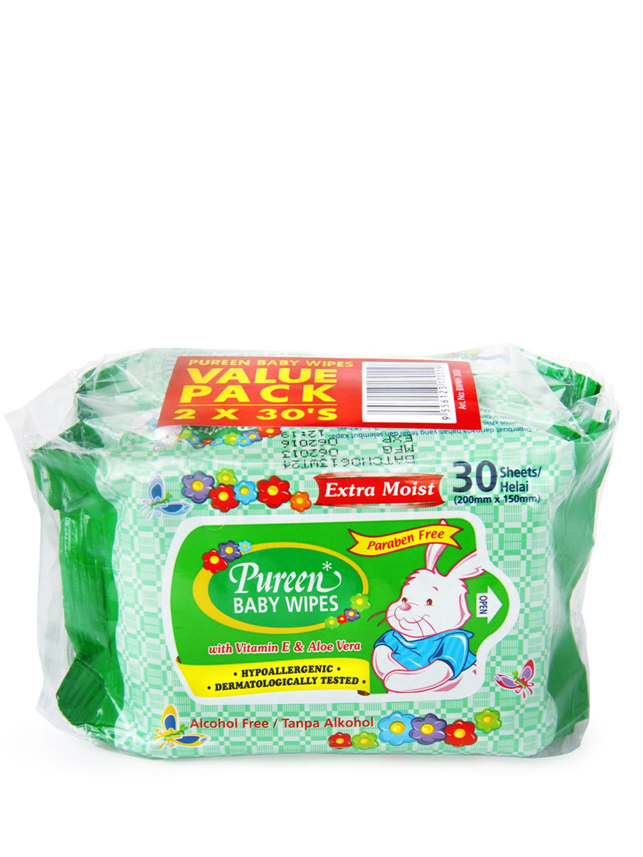 1646302274367_6787_134de78c-fbf2-4a1d-a116-dcaa3a071825 PUREEN BABY WIPES POUCH PACK GREEN 2X30’S - Image 1